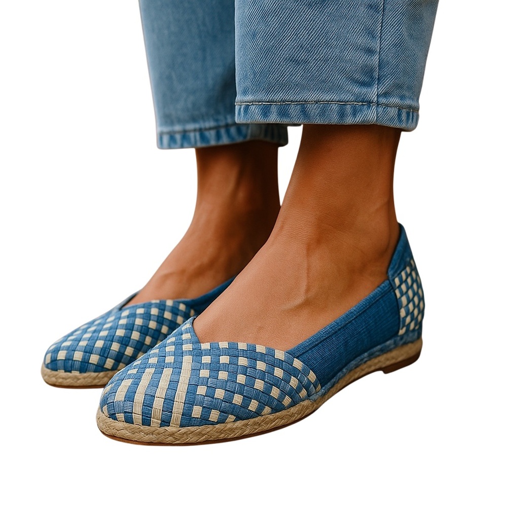 Easy Spirit e360 Women's Blue Checkered Ballet Flats Size 10M Casual
